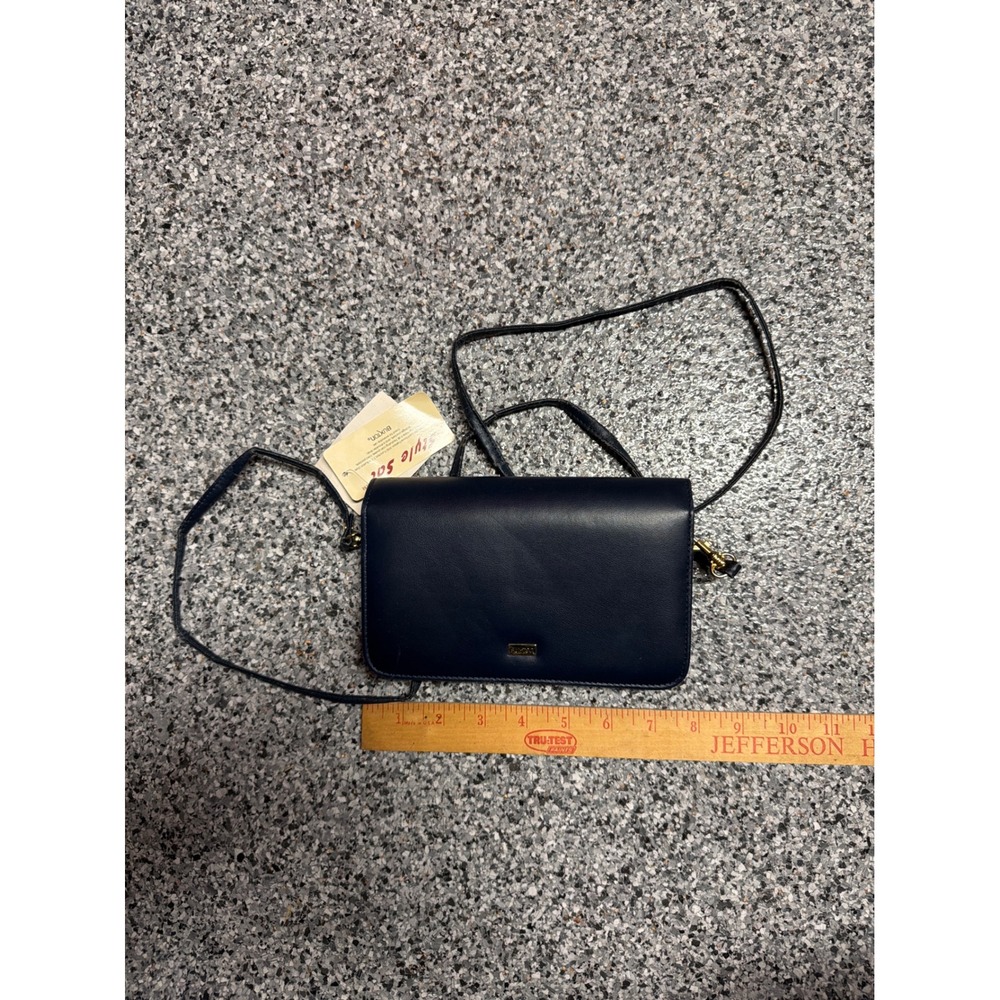 Buxton Style Sac Mini-Bag Navy Blue Leather Crossbody Wallet Vintage NWT USA